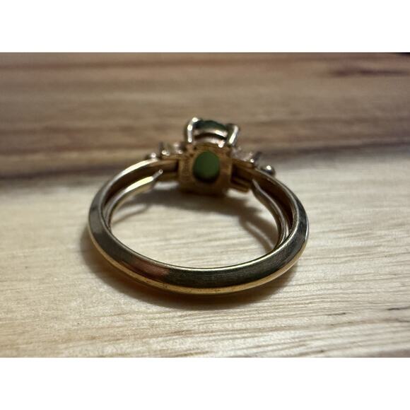 Vintage Avon Green Apple Jade & Rhinestone Gold Tone Ladies Adjustable Band Ring - Picture 4 of 10